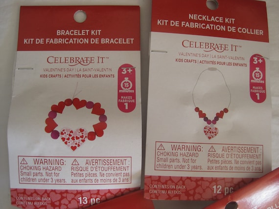 Valentine's Day Kids Jewelry Making Kit, Lot of 2 Kits, 1 Bracelet and 1  Necklace, Party Activity, Gifting. 