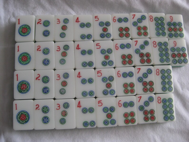 Mahjong trelagers vintageplattor, vit-klar-grön, 145 plattor bild 3