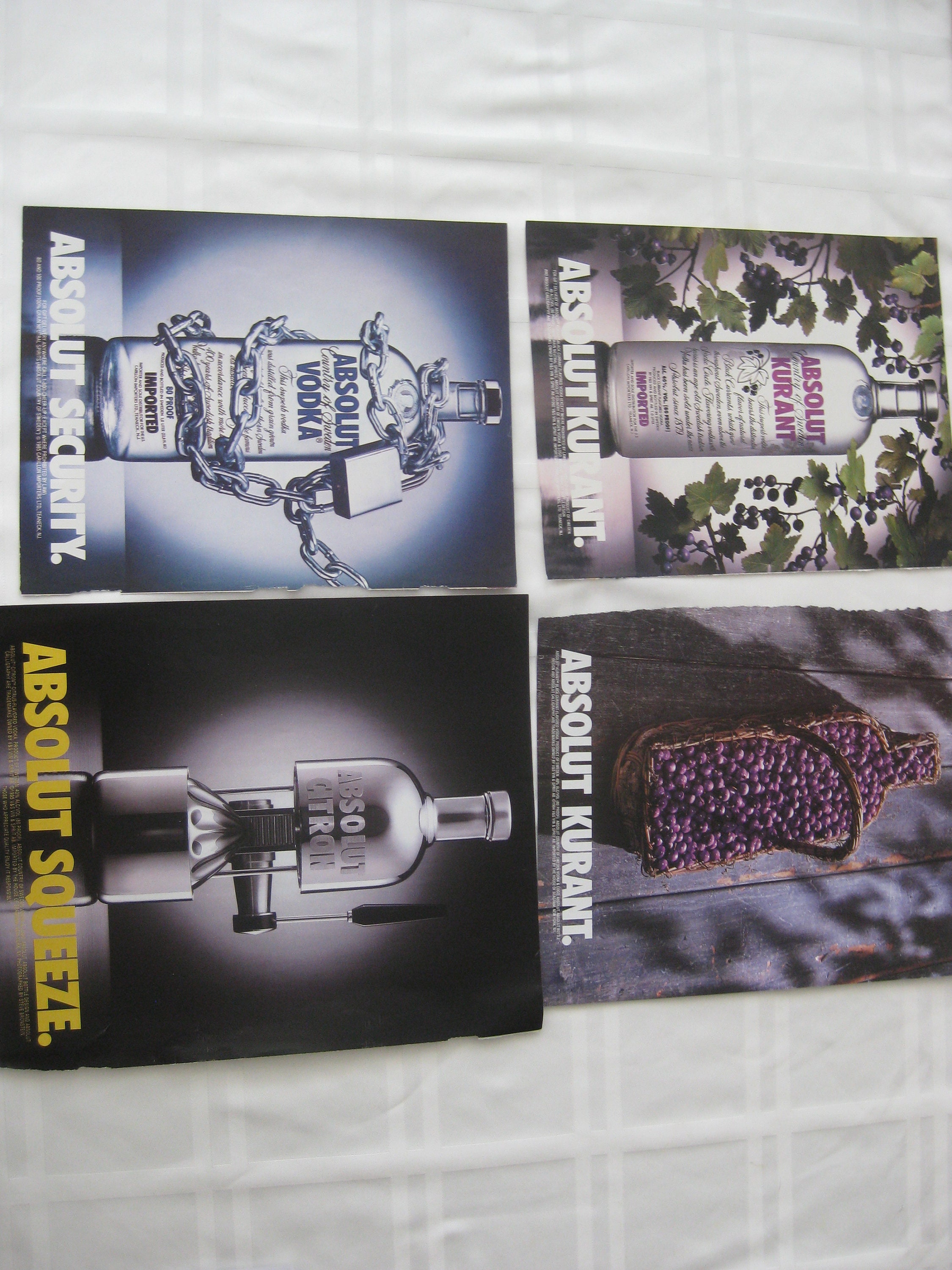Absolute Vodka Original Ads From Magazines 1990's, 4 Different Ads. Add ...