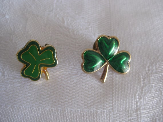 Shamrock lapel pin and brooch, 2 diff. designs. S… - image 1