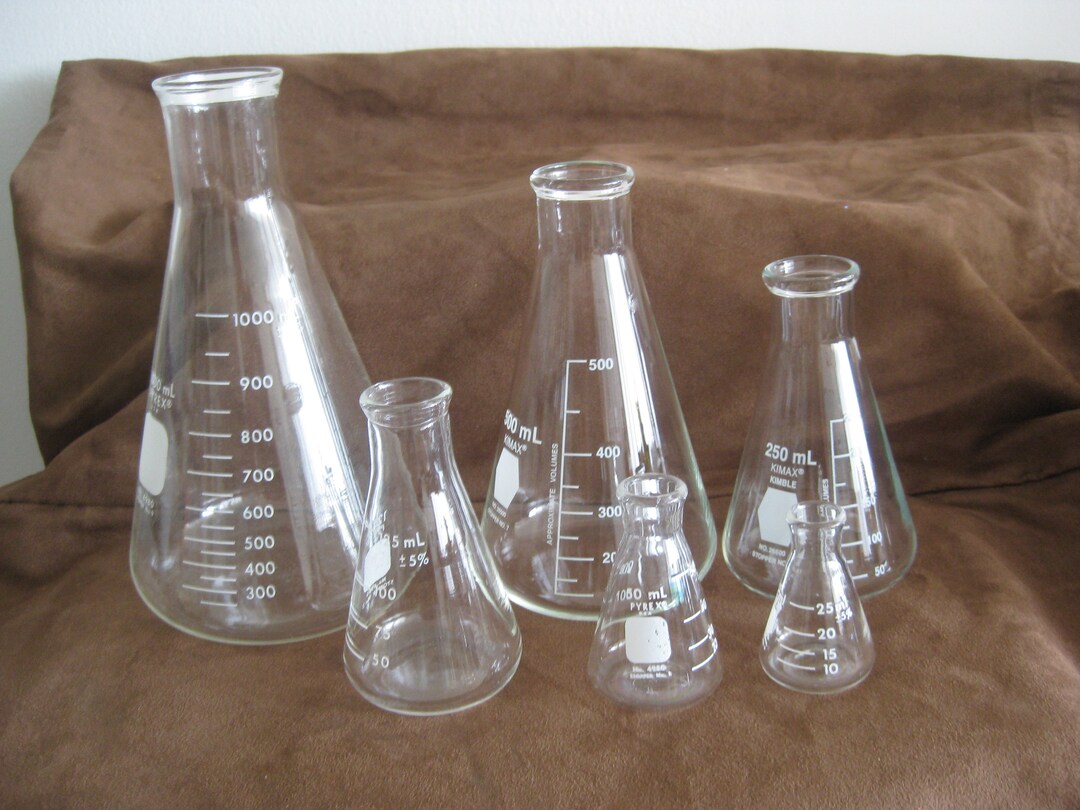 Lab Glass Set of 6 Beakers/erlenmeyer Flasks. 1000 500 250 Etsy