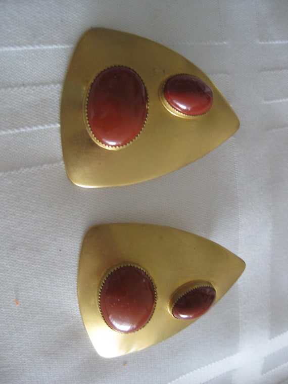 Vintage earrings & bracelet set, gold tone with c… - image 2