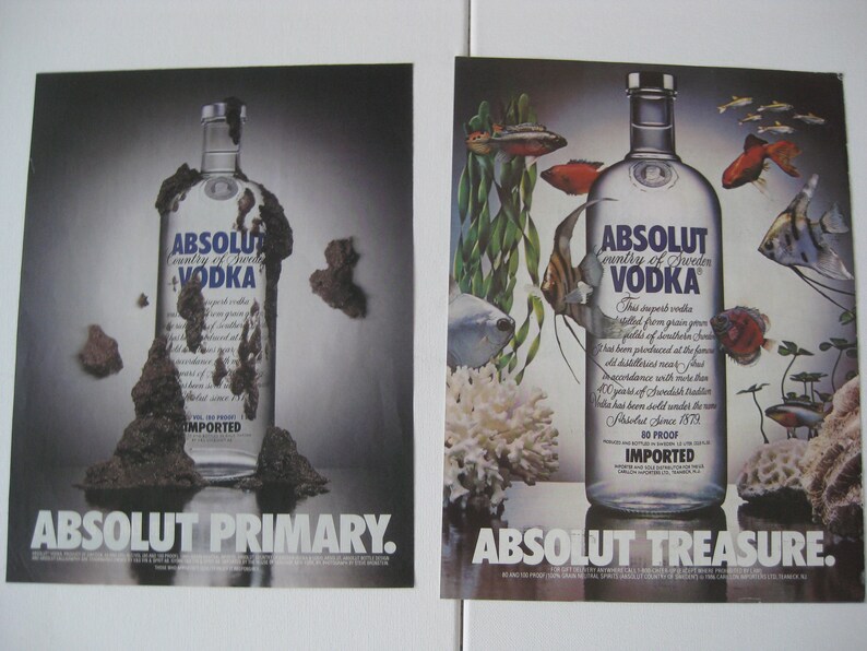 Absolut Vodka vintage ads, from 80's/90's. Set of 6 ads, 11 x 8 each. Frame to display, gift to collector image 3