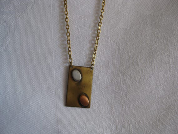 Rectangular brass pendant w silver and bronze col… - image 1