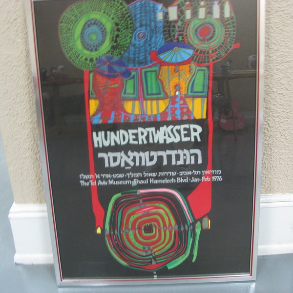 F. HUNDERTWASSER original poster, 1976, from exhibit at the Tel Aviv Museum of art, Wall decor, collectible memorabilia. 33"x23"