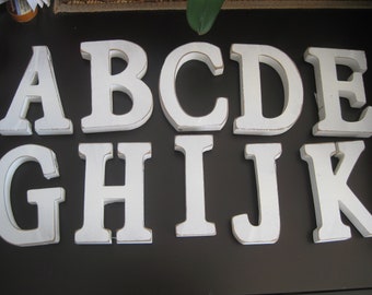 Wooden letters, washed white, free standing, 4.5" x 3" x 0.75", signs, wall decor. pick 3 letters from available list bellow.