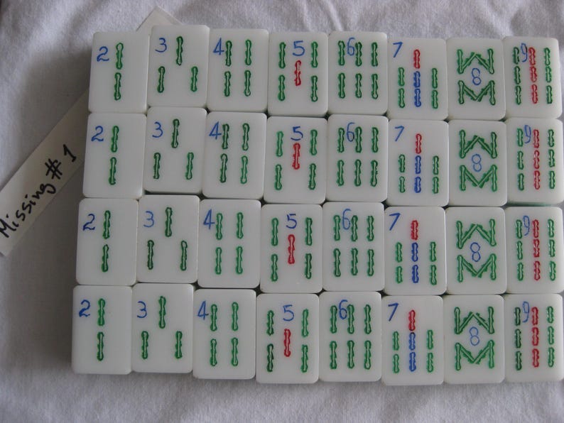 Mahjong trelagers vintageplattor, vit-klar-grön, 145 plattor bild 2