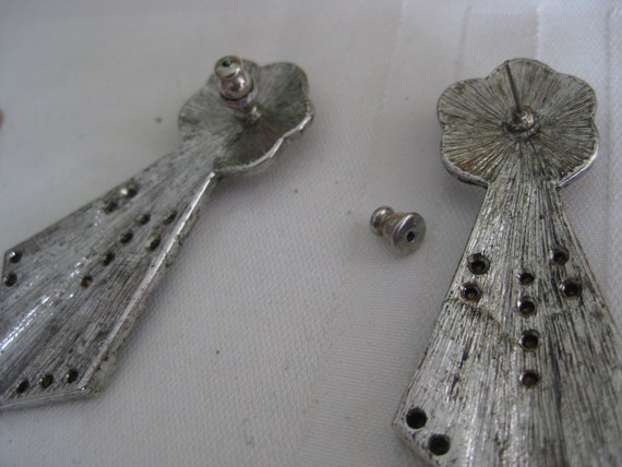 Vintage earrings, Art Deco style, silver tone and… - image 3