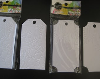 Embossed white gift tags, 24 tags, 2 designs to choose from, 4" x 2"