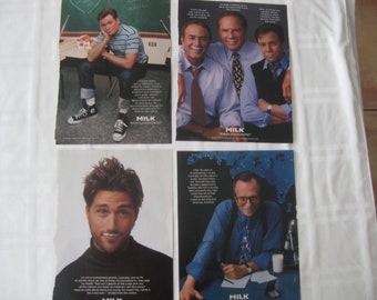 Where is your mustache? Milk ads, vintage, from original magazines. 1990's. Lot of 4 diff. ads. Frame to display, gift to collector