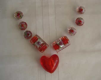 Red  glass Chinese beads to make a OOAK Valentine's day /Mother's day necklace, 9 beads, jewelry making supply.