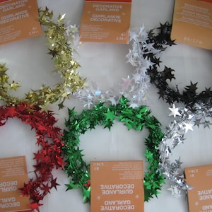 Christmas Decorative metallic garland, 9 ft. Choose 4 from the available colors: gold, silver, red, green, white. Holiday home,office decor.