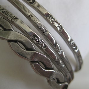 Mexican silver bangles, lot of 4, 2.75&quot; diam. Vintage.