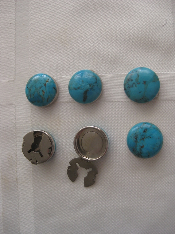 Vintage button covers/cufflinks, round turquoise, 