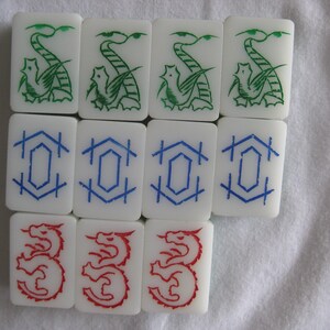 Mahjong trelagers vintageplattor, vit-klar-grön, 145 plattor bild 7