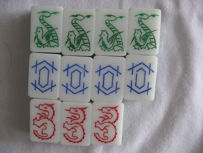 Mahjong trelagers vintageplattor, vit-klar-grön, 145 plattor bild 7