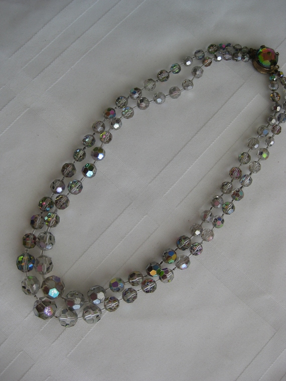 Iridescent crystal beads, double strand, vintage neck… Gem