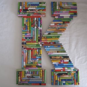 Letter K  decorated with colorfull paper rolls, home decor, BD gift, teachers gift, graduation gift, hostess gift, any other gift occasion