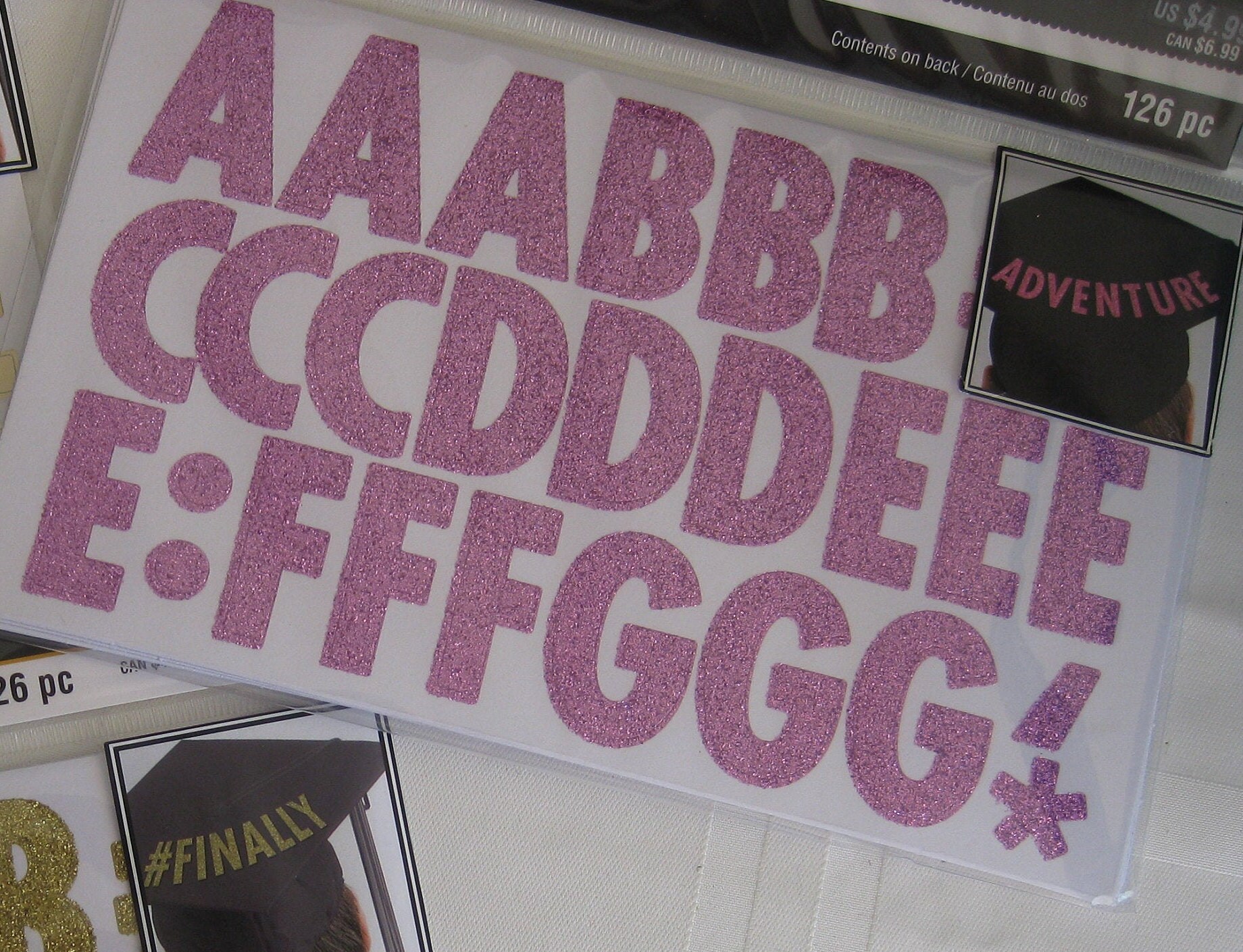 Alphabet Decal Sticker-Pink Background white Font. 2 Sheet-ct. Pk, 199  Sticker.