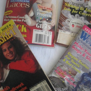 Vintage craft magazines, The Workbasket, from the 1990&#39;s, crochet, needlepoint, holiday patterns. 4 magazines.
