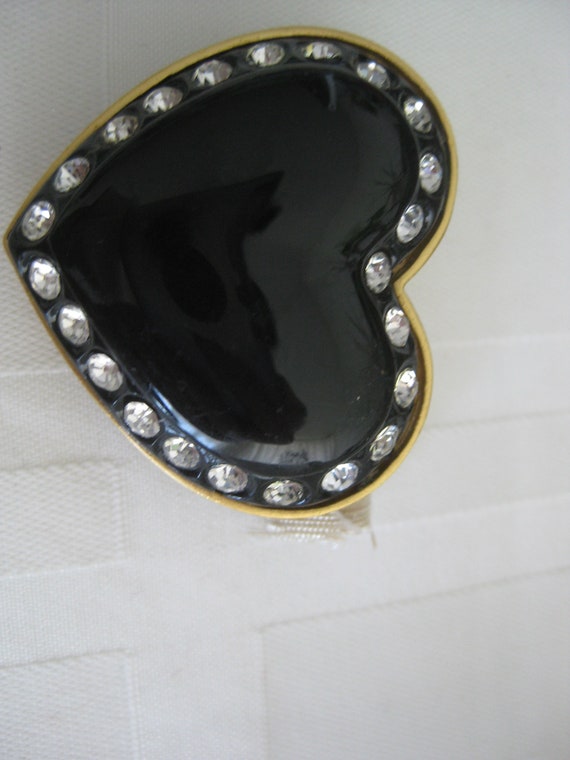 Vintage clip on earrings, black onyx heart w clea… - image 2