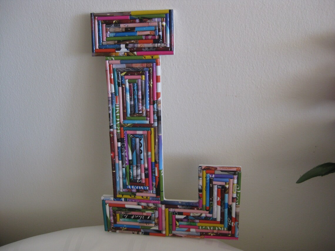 Letter L Initial, Decorated With Hand Made Colorful Magazine Paper ...