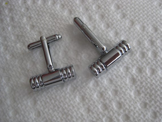 Cufflinks, 2 different sets, barrel shape silver … - image 2