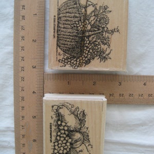 Rubber stamps, set of 2 stamps, fruits and fruit basket, 3&quot;x2.75&quot; and 2.5&quot;x2&quot;, by Stampin&#39; upi, 2005. New, never used. card making.