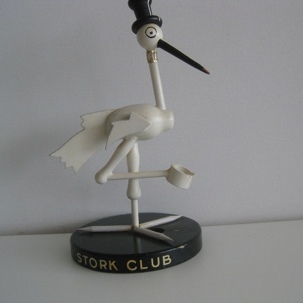 Stork Club NYC table decor memorabilia, wood stork holding a bud vase*, vintage 1950's in good condition, collectible