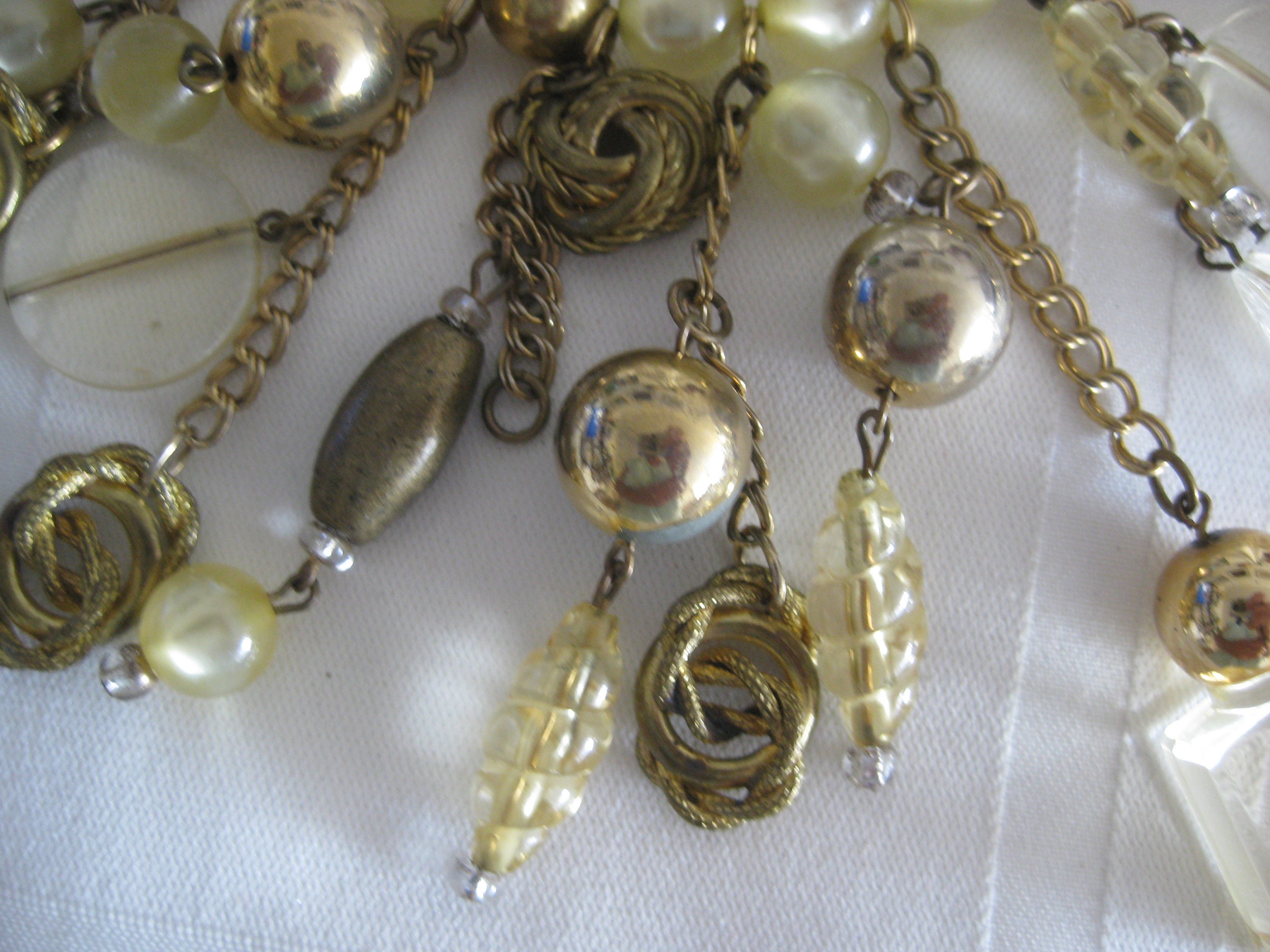 Roxsann Vintage Charm Necklace Antique Gold Pearly and Clear Etsy UK