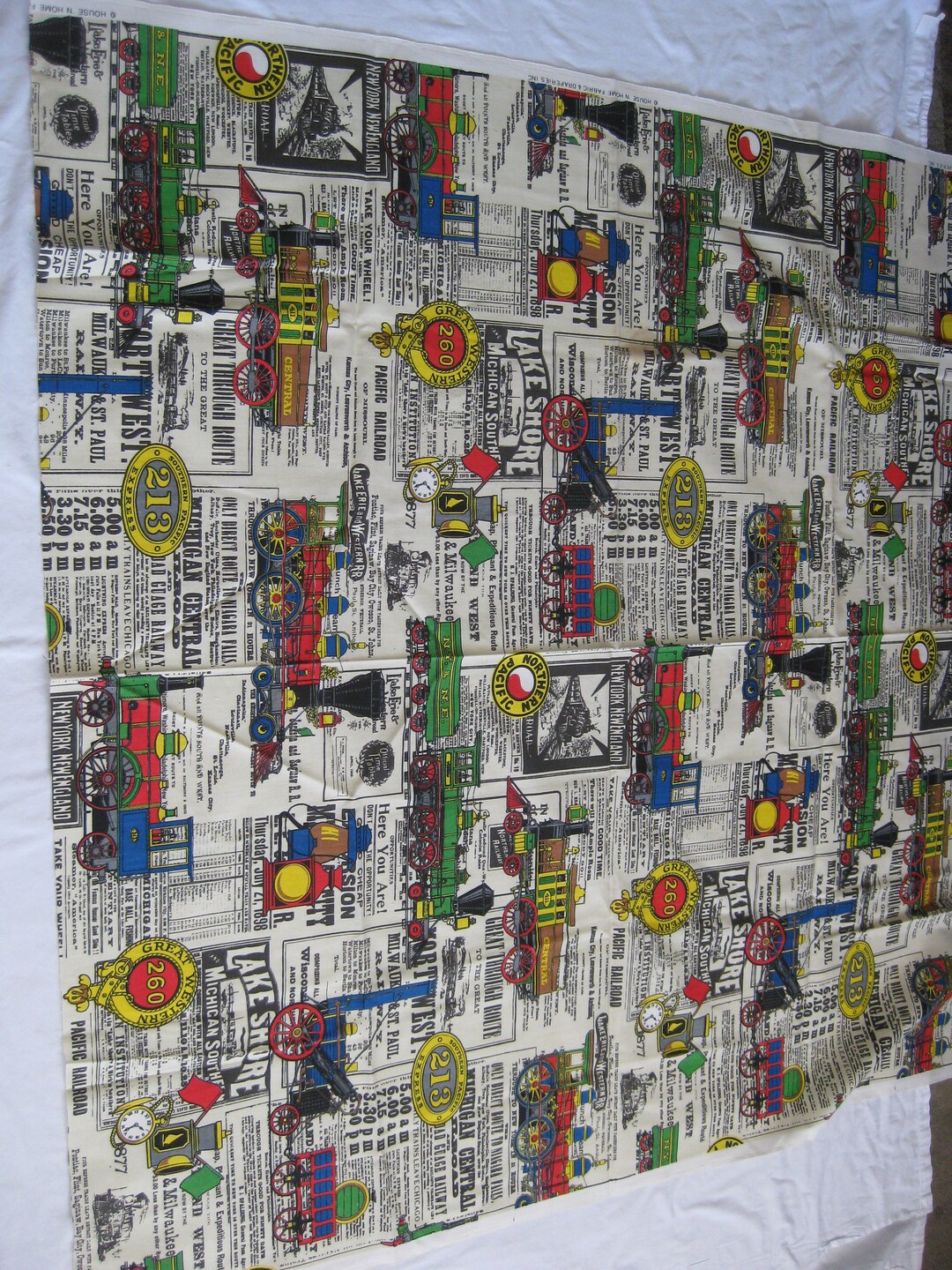 Upholstery/drapery Fabric Remnant, 45 X 45, trains, Kids Pillows, Chair
