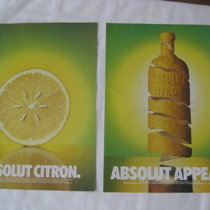 Absolute Vodka advertisment pages from magazines, 1990s&#39;, originals, not copies, lot of 5 different ads. Collectors, frame to display