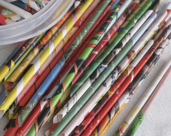 Pailles roulées à la main en papier magazine pour le bricolage, colorées, 100 pcs. 9" de long, fourniture d'artisanat, collage, artisanat en papier