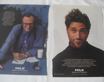MILK where's your mustache? advertisement  pages from magazines. lot of 6 ads featuring celebrities 1995 - 1997. see listing.