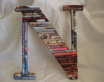 Magazine Paper Letter N, Handmade Recycled Decor (8x8)