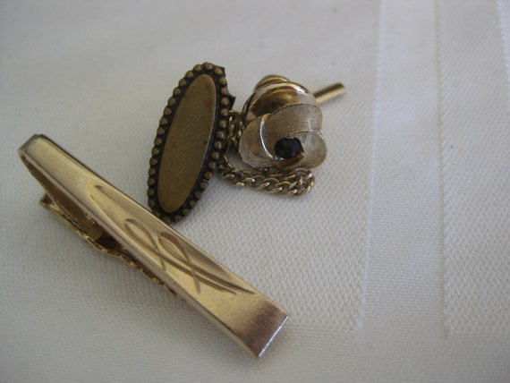 Tie clips and pin, 3 vintage tie accessories, by … - image 1