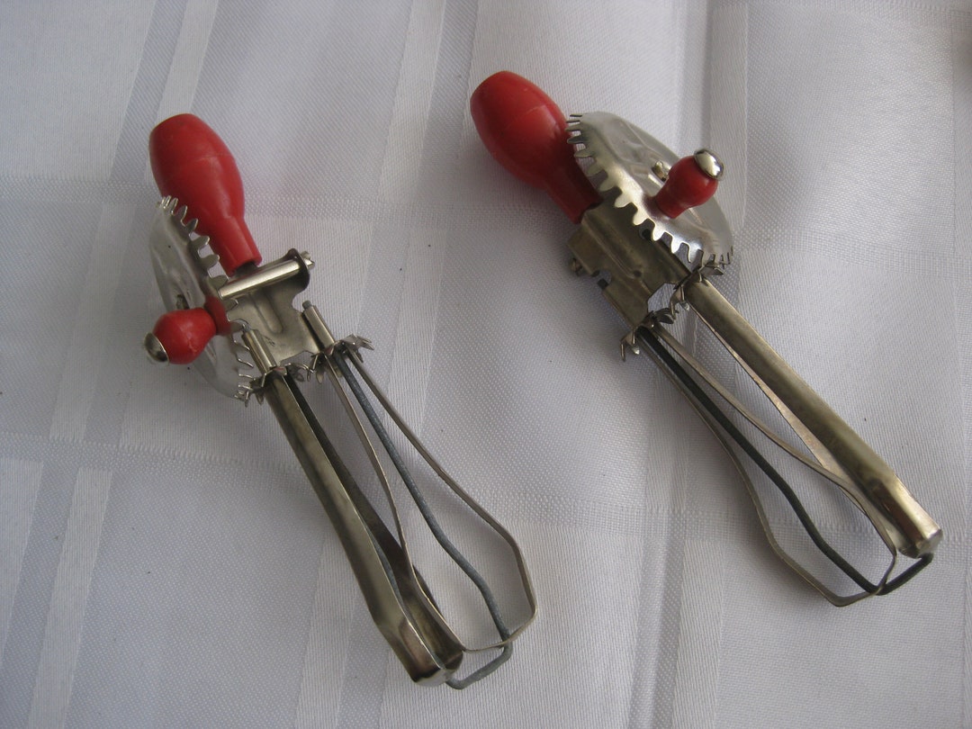 Vintage Mini Toy Egg Beater, 1960s', Red Plastic Handles, 5 Long