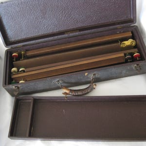 Vintage Mahjong case, tray and 5 wooden racks (No tiles). 19&quot;x6.5&quot;x4.25&quot; case, 19&quot;x5.75&quot;x1.25&quot; divided tray. See listing for more details
