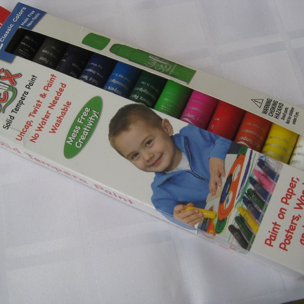 Kwik Stix-Solid Tempra paint, 12 classic colors, uncap, twist & paint, mess free nontoxic. Great for kids summer crafts