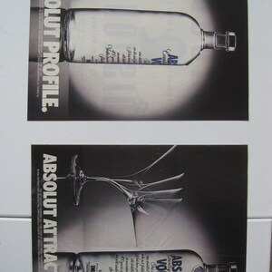Absolut Vodka vintage ads, from 80's/90's. Set of 6 ads, 11 x 8 each. Frame to display, gift to collector image 2