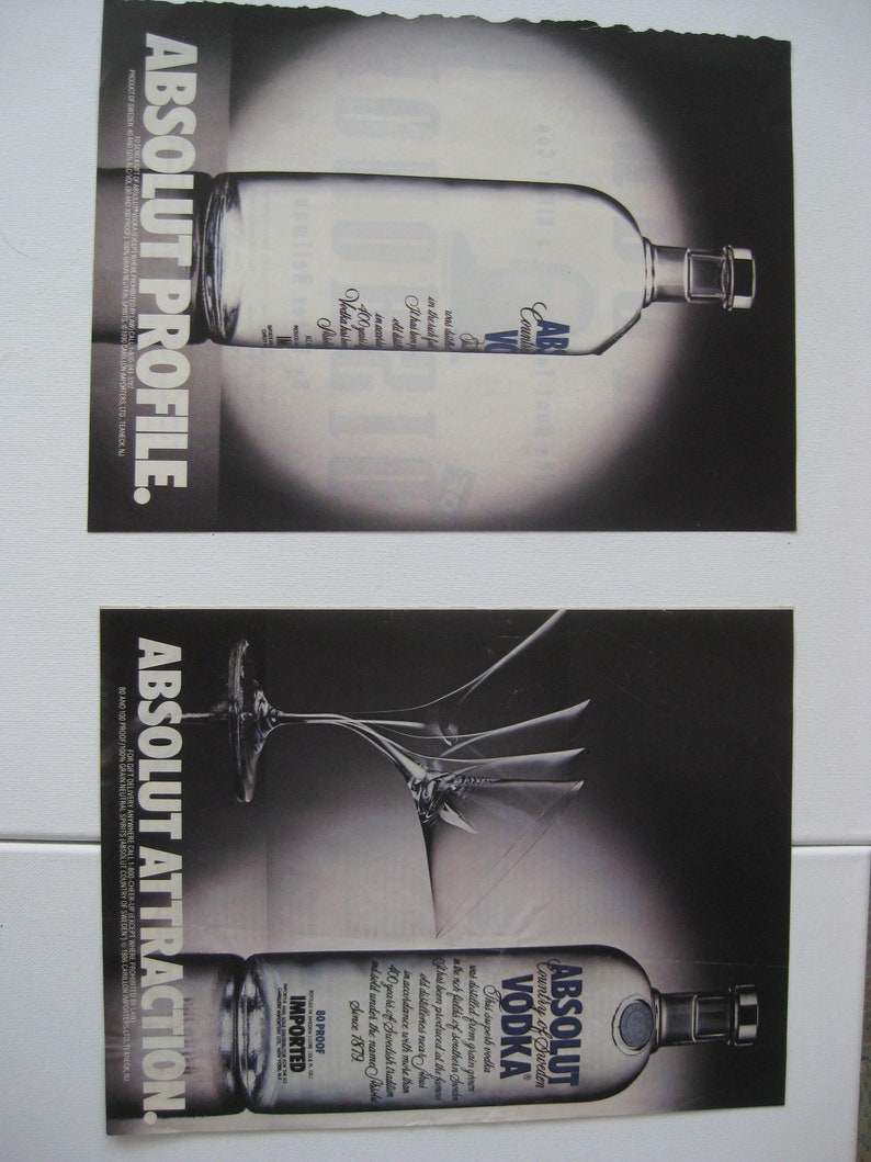 Absolut Vodka vintage ads, from 80's/90's. Set of 6 ads, 11 x 8 each. Frame to display, gift to collector image 2