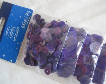 Sequins, shades of purple, round and square shape,  diff. sizes. 0.85 oz.