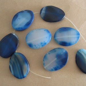 Czech flat oval glass beads, 40x30 mm 3 mm hole, 8 beads shades of blue, jewelry making supply