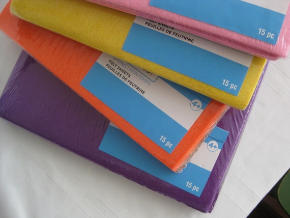 Summer Felt Sheets for Crafts, 12x9, 15 Sheets Each Package. Lot of 2  Packages, Choose From Pink, Purple, Orange or Yellow mix or Match 
