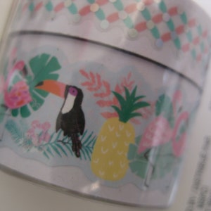 Washi tapes, Tropical theme, Flamingos, pineapple, tucans, 2 rolls, 0.5&quot; and 1&quot; wide, 4 yards each. Card making, scrapbooking, other crafts.