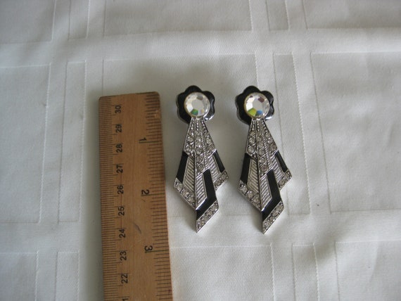 Vintage earrings, Art Deco style, silver tone and… - image 4