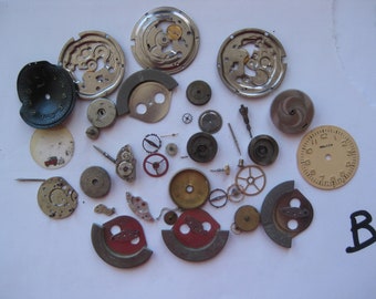 Pièces de montres, remplacement, réutilisation, recyclage, fabrication de bijoux, multimédia, autres utilisations astucieuses. Lot B 40 pièces différentes.