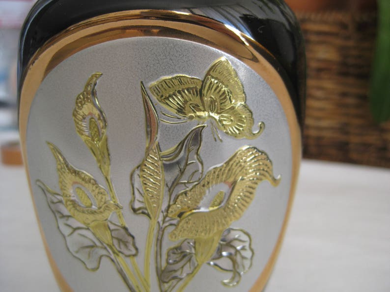Chokin Art Vase 24 K Gold Black Vase Silver and Gold Etsy