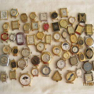 Ladies Watchs, no bands, for parts, jewelry making, multimedia art, other crafts. Lot of 20, all different.