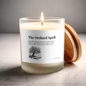 The Orchard Spell Candle | Apple Harvest Scented Candle | Cozy Autumn Bookish Gift | Soy Wax Wood Wick | Mystical Tree & Book Art